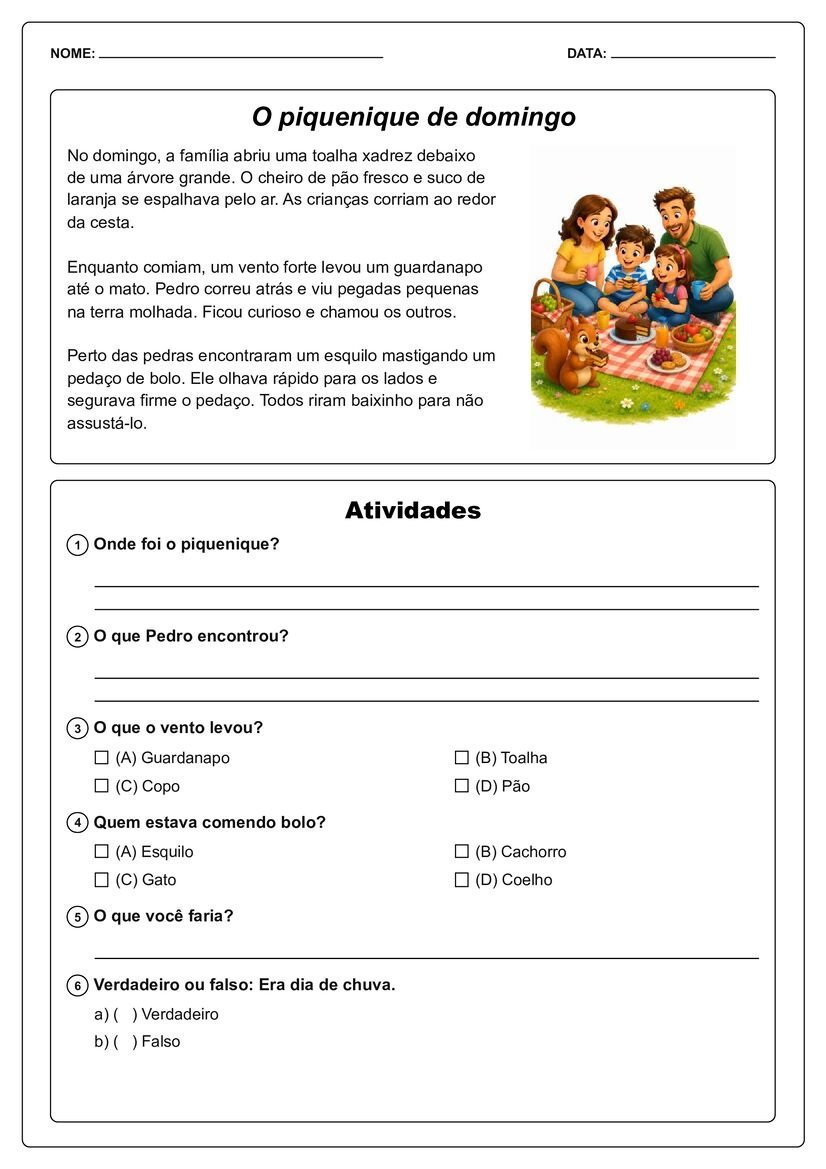 Pequenos textos ilustrados com interpretação tarefa escolar página 33